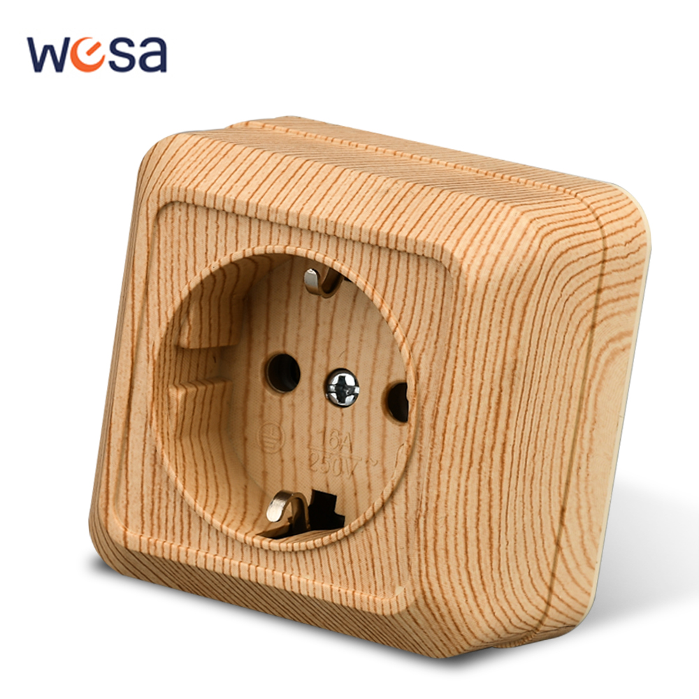 Outdoor Power Parts - WESA Holz Wandoberfläche Steckdose Stecker EU