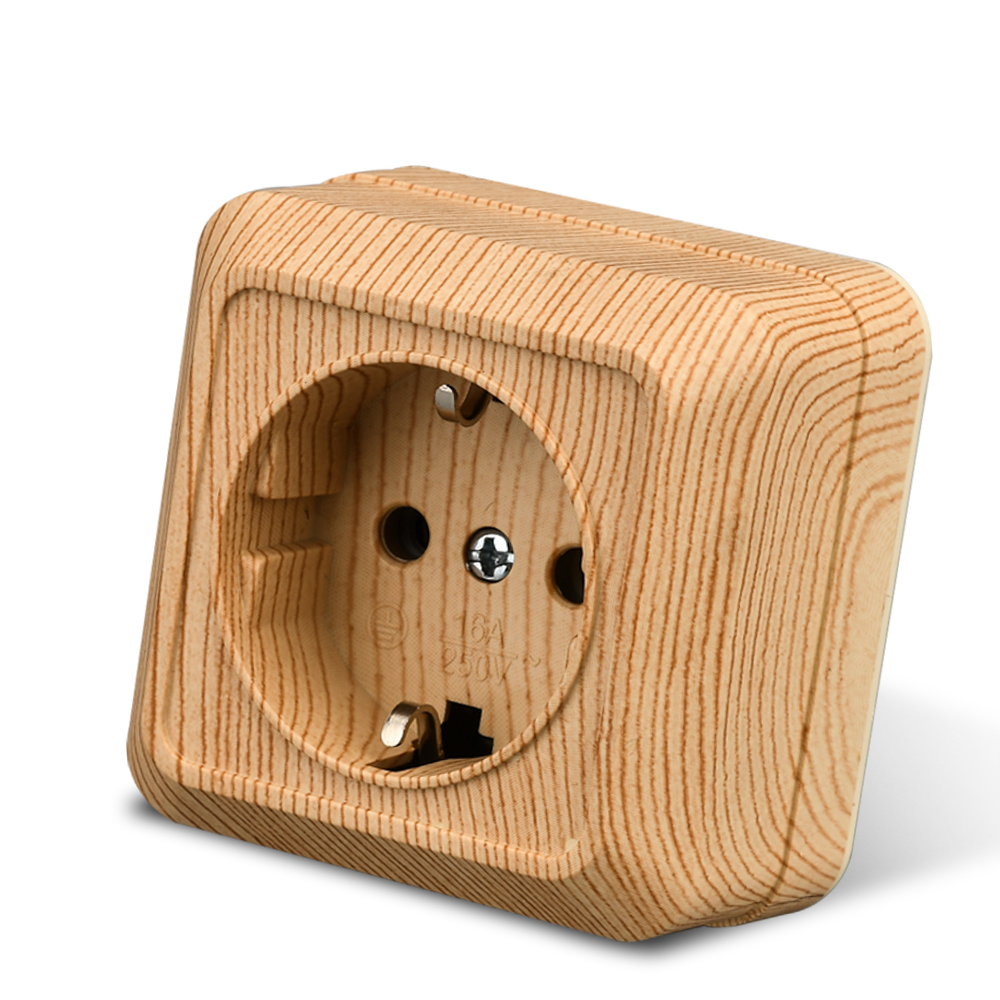 Outdoor Power Parts - WESA Wandoberflächen-Steckdosenstecker aus Holz, EU-Steckdosen, Bodenimitation,